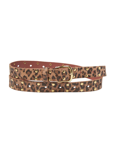 Gürtel Leder Lang Leopard Gold Nieten